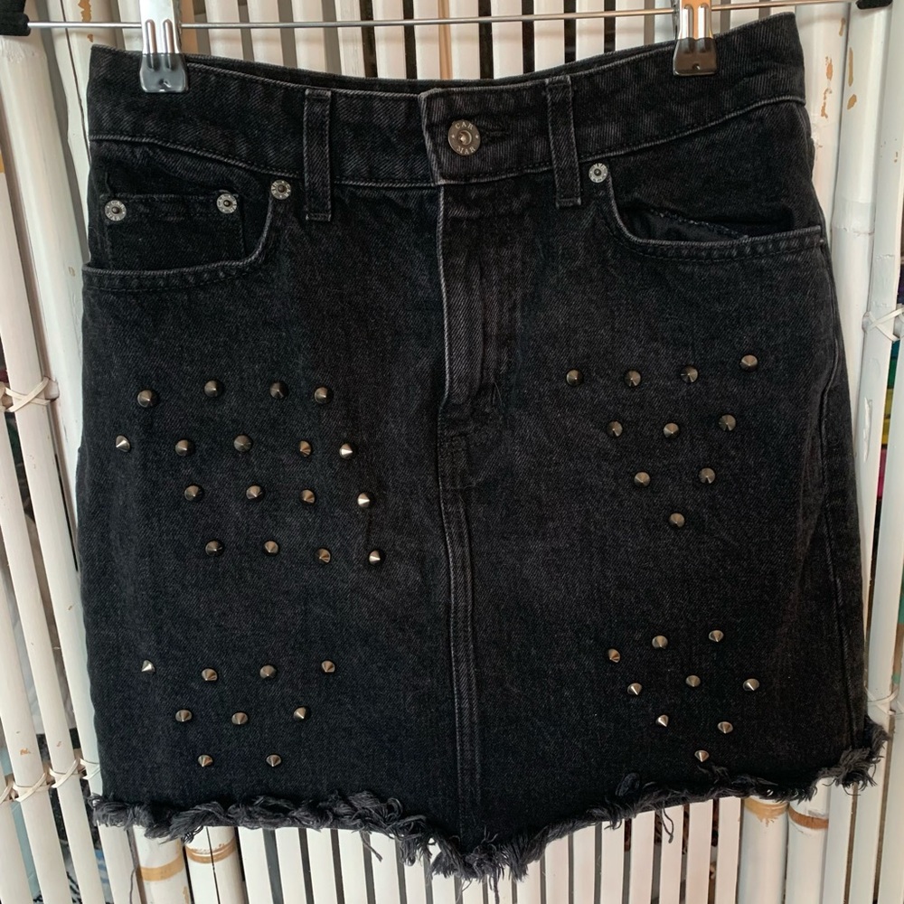 Carmar Black Studded Distressed Denim Skirt